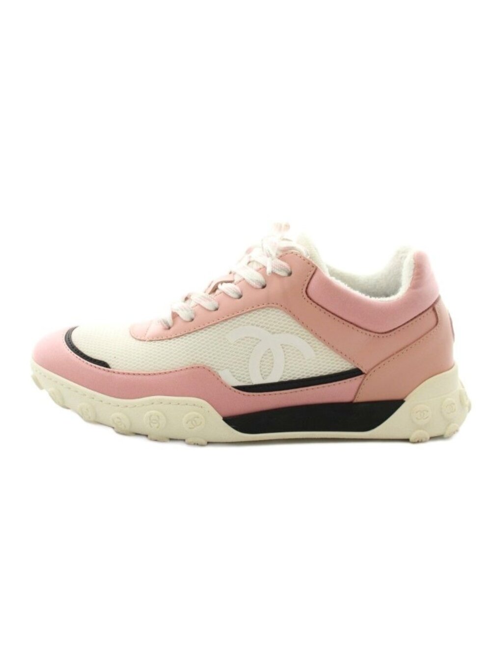 Chanel CC Logo Sneakers Low Cut Leather Mesh Pink